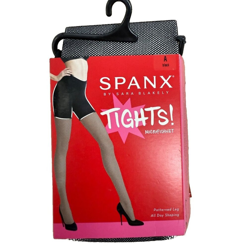 NWT SPANX Size A MICRO FISHNET MID-THIGH SHAPING TIGHTS Black NEW!